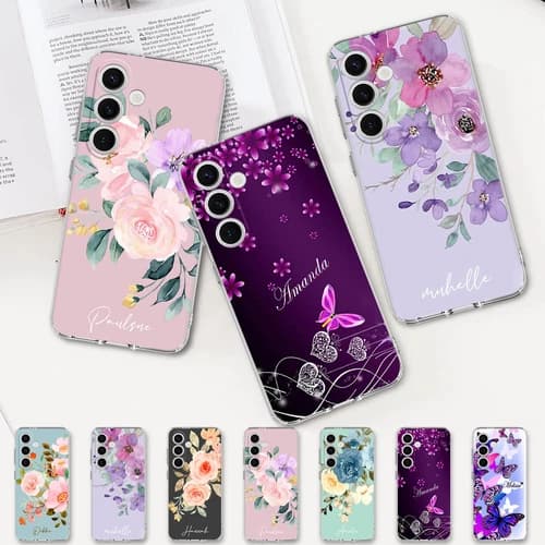 Case For Samsung Galaxy A16 A35 S25 S24 Flower Personalised Soft TPU Phone Cover