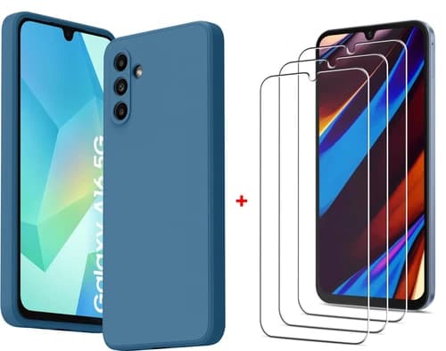 For Samsung Galaxy A16 5G Soft Silicone Case Phone Cover + Tempered Glass