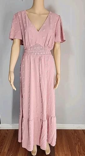 Nwt Simplee Women's Rose Pink Dress Ruffle Embellished Size L