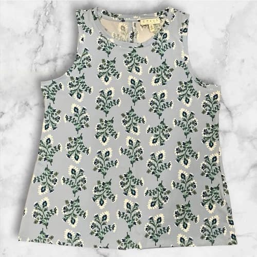 Chaus Woman's Floral Top Size M Blue Sleeveless Coastal Modern Boho Botanical