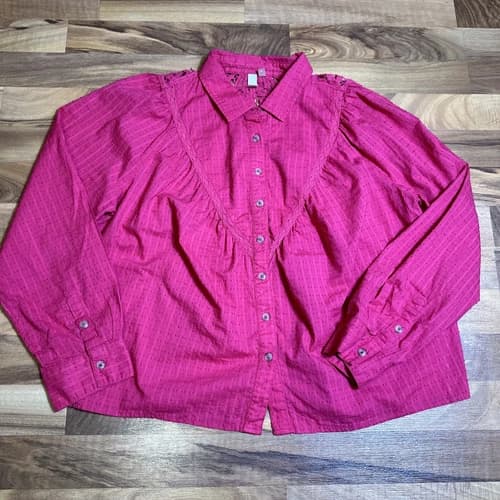 Pilcro Pink Eyelet Lace Button Down Western Style Box Crop Size Medium