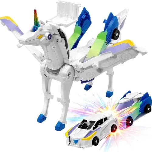 Unicorn Collision Transforming Cars Toy, 2 in 1 Magnetic Cars Collision Trans...