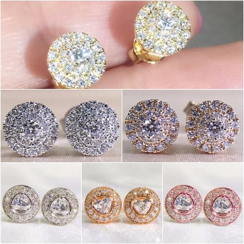 925 Silver,Gold,Rose Gold Stud Earring Cubic Zircon Gorgeous Jewelry A Pair