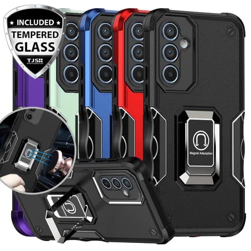 For Samsung Galaxy A54 A53 5G Ring Case Defender Stand Cover +Tempered Glass