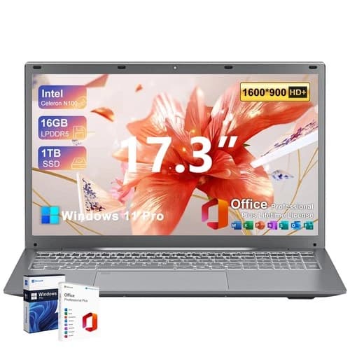 17.3 HD+ laptop 16GB RAM 1TB SSD Intel Core N100 MS Office Windows 11 Pro (Used)