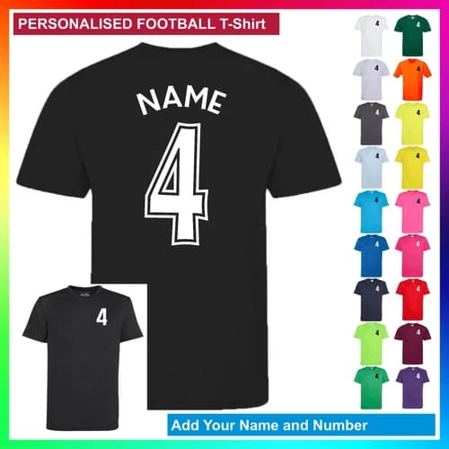 Personalised Printed MENS Football Style T-Shirt Polyester - Add Name and Number