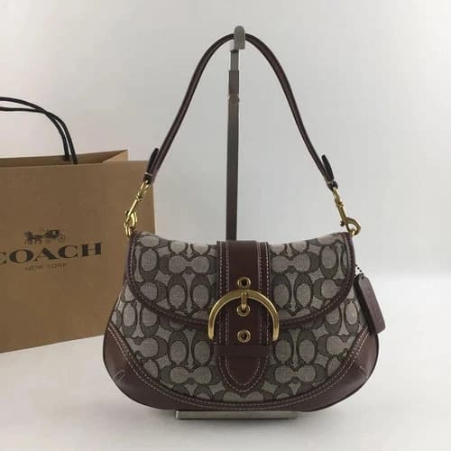 Coach CJ814 Soho Bag Signature Jacquard Maple Brown Shoulder Handbag Outlet
