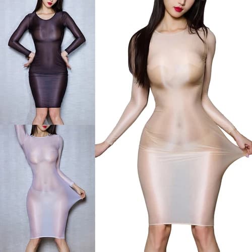US Womens Midi Dress Nightwear Sexy Nightclub Bodycon Bikini Glossy Babydoll Oil