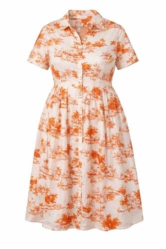 Donna Morgan 18W Tropical Shirt Dress Orange White Midi A-Line Plus Size Cotton