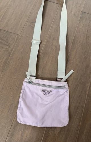 Auth PRADA crossbody Bag Purse Phone Nylon Pink Gray Small Flat Tessuto Italy