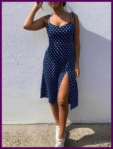 Dresses Sundress Summer Women Causal Polka Dot Sleeveless High Pleated