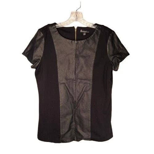 Signature Studio Womens Black Top Shirt MED Faux Leather Witchy Goth Whimsigoth