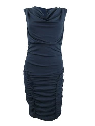 Nicole Miller Women's Ruched Cowlneck Dress (XS, Navy)