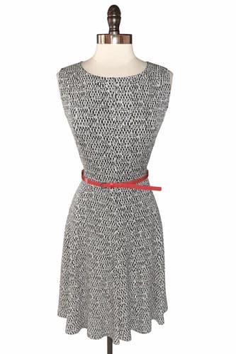 JESSICA HOWARD Size 14 A-Line Dress Black White Sleeveless Red Belt Stretch Knit