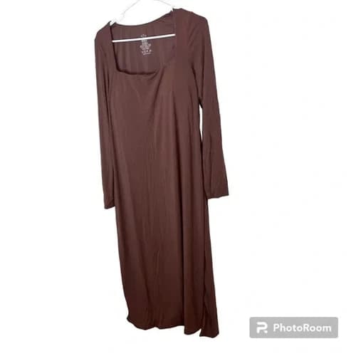 Klassy Network Brown Square Neck Bodycon Midi Dress Size XXXL