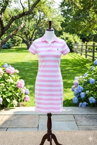 Polo Ralph Lauren Pink White Striped Collared short sleeve Polo Dress sz M