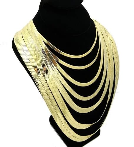 Herringbone Chain Necklace 14k Gold Plated 3mm to 14mm wide 16" 18" 20" 24" 30"