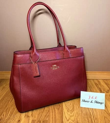 Coach Casey Red Pebbled Leather Tote Handbag Purse F31474