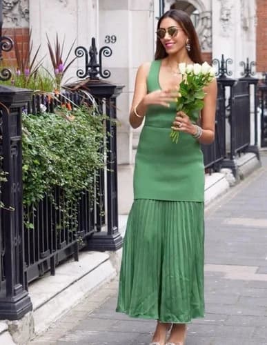NWT_ZARA WOMAN SS25 LONG PLEATED KNIT COMBINATION DRESS GREEN 4192/055/500 S,M,L