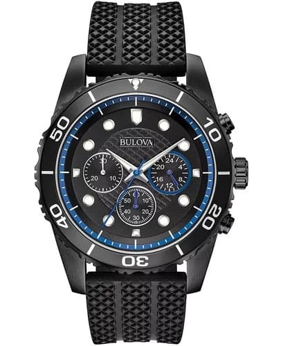 Bulova Men's Sport Chronograph GMT Blue Black Silicone Quartz Watch 43MM 98A211