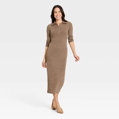 Women's Long Sleeve Polo Maxi Bodycon Dress - Universal Thread