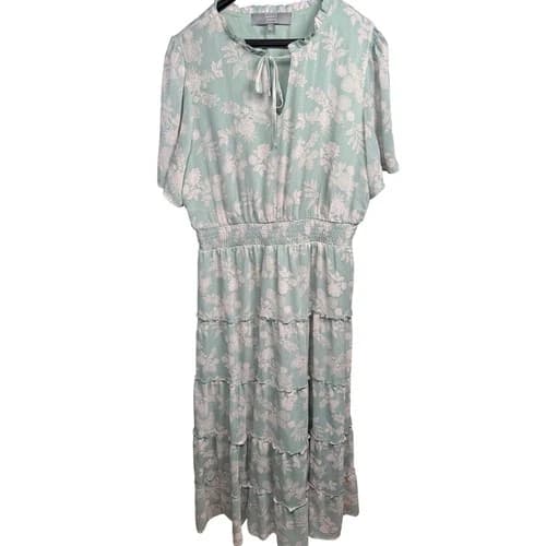 Berkley Jensen Floral Tiered Maxi Dress Sage Green Women's Size Large