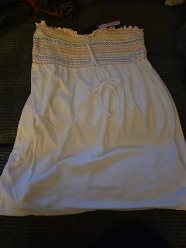 Wild Fable Women's White Rainbow Sleeveless Smocked Terry Dress - Large- NWT