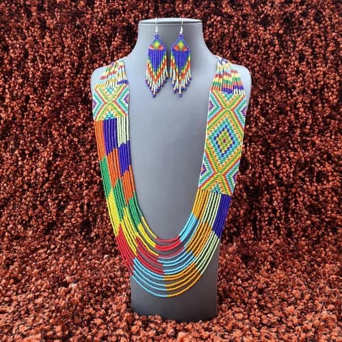 Boho traditional Handmade Ethnic jewelry multicolor Bead necklace earrings set