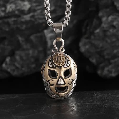 Lucha Libre Wrestler Luchadores Mask Necklace Jewelry 2-Tone Sports Pendant