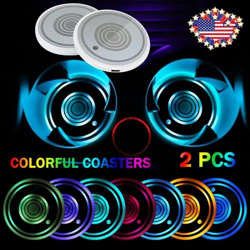 2Pcs LED Cup Pad Lights-7 Color Car Interior Decoration&Accessories Light Covers