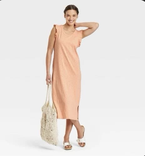 Universal Thread Coral Dress Ruffle Sleeve NWT M CL40