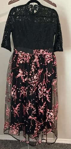 Jianshan Black Lace Bodice Floral Cocktail Dress Size Large