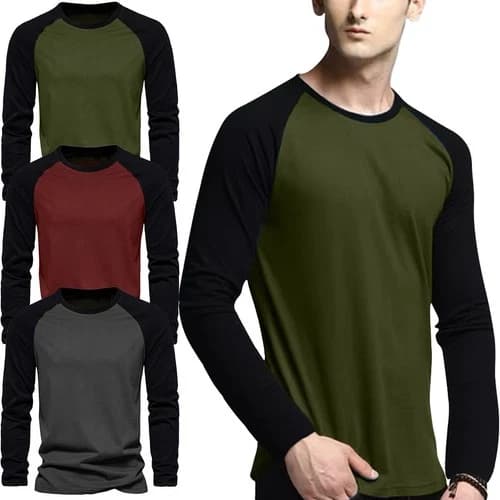 Mens Long Sleeve Raglan T-Shirt Baseball Team Teen Tee Fashion Crew Neck S-2X
