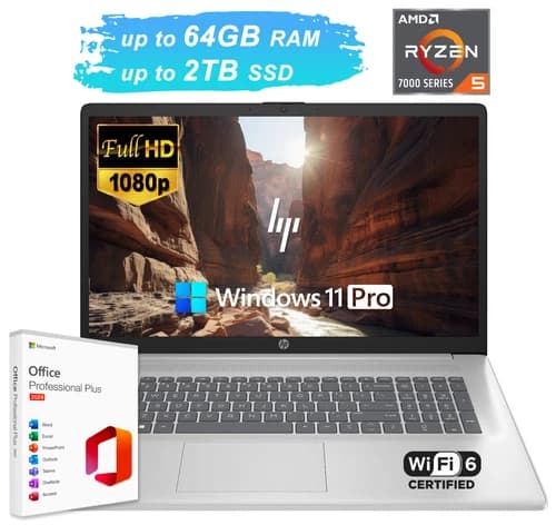 2026 HP Laptop 17.3" FHD 6-Core AMD Ryzen 5 Up to 64GB RAM 2TB SSD Win 11 Pro