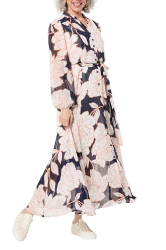 Nina Leonard Women's Collared Maxi Dress Navy/Ivory