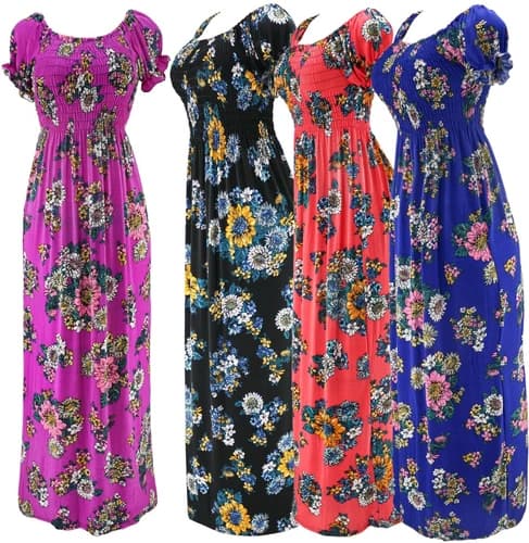 Women's Floral Smocked Summer Sundress Long Dress