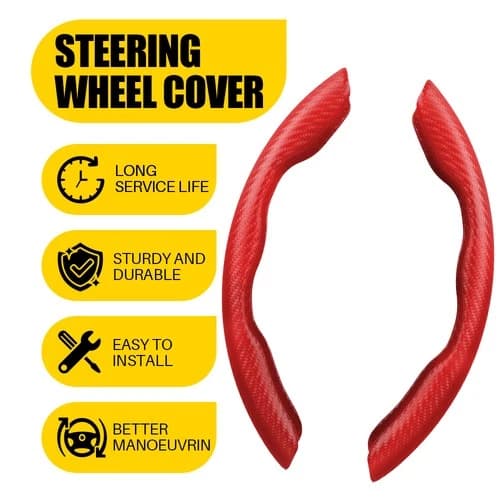 2X Red Universal Car Steering Wheel Booster Cover Nonslip Accessory Carbon Fiber
