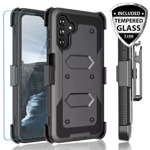 For Samsung Galaxy A15 5G Armor Rugged Case Belt Clip Holster+Tempered Glass