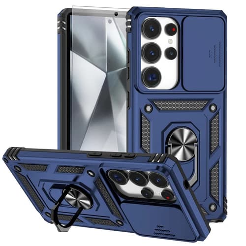 For Samsung Galaxy S24 S23 S25 FE S25 Ultra Slide Camera Case Stand with Screen