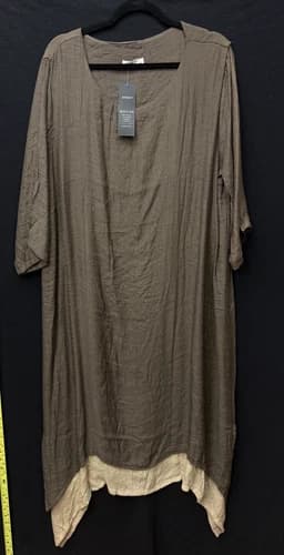 Anself Brown Gauze Layered Midi Dress Plus Sz 5XL Lagenlook Sharkbite Hem B35