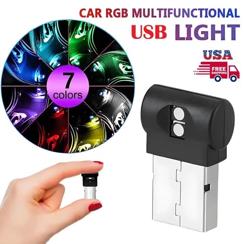 2× USB LED Neon Atmosphere Ambient Light Bulb Mini Lamp Interior Car Accessories