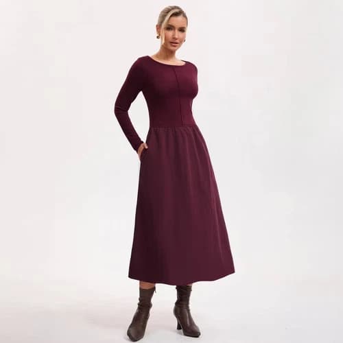 Women's Long Sleeve Twofer Midi A-Line Dress - A New Day