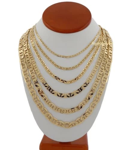 Men's Mariner Anchor link Chain 14k Gold Plated 3mm to 9mm 20 - 30 inch Necklace