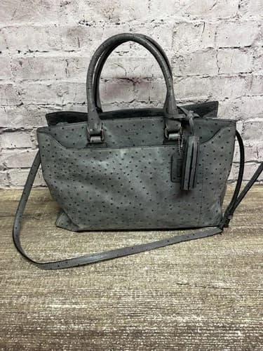 Coach Grey Leather Ostrich Large Handbag Crossbody Purse