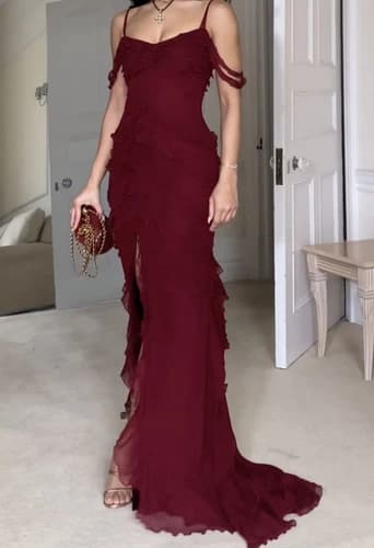 Mia Belle Cascading Ruffle Red Dress Size XS