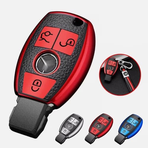 Leather Key Cover Case Car Shell And Fob Holder Accessories For Mercedes Benz