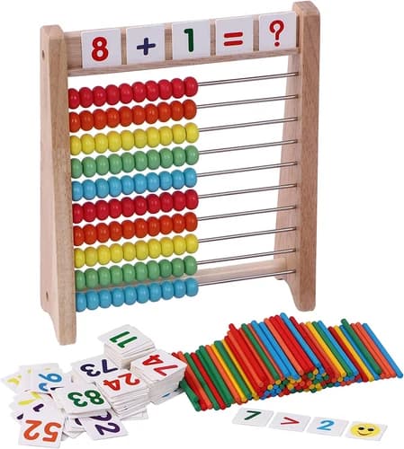 Wooden Abacus for Kids - 100 Counting Sticks and Number Toys Cards 1-100, Educat