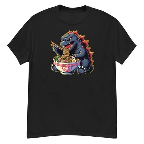 Cute Godzilla eating Big Bowl Ramen Noodle Unisex classic tee