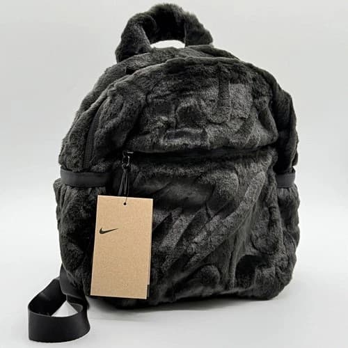 Nike Futura Mini Backpack Bag Faux Fur Black FZ1328, NEW