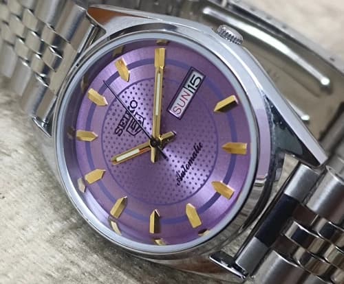 Vintage Seiko 5 Purple Automatic 17 Jewels Day/Date Japan Men's Wrist Watch 6309